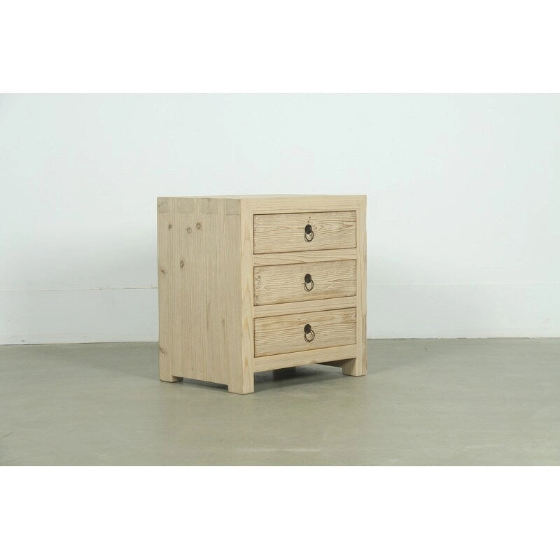 Table de chevet avec trois tiroirs aspect bois vieilli naturel 24x18x26H