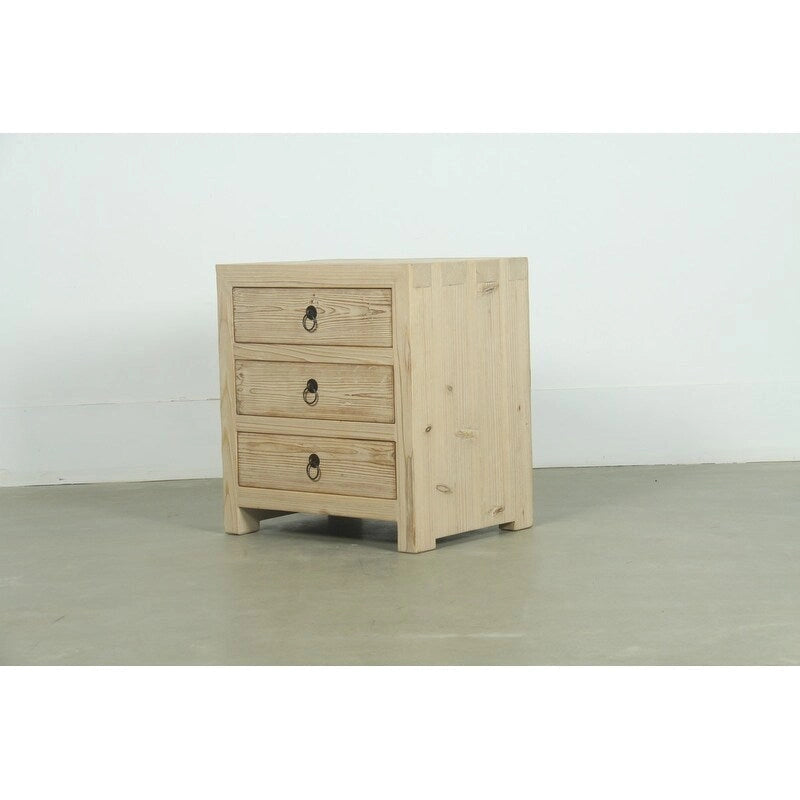 Table de chevet avec trois tiroirs aspect bois vieilli naturel 24x18x26H