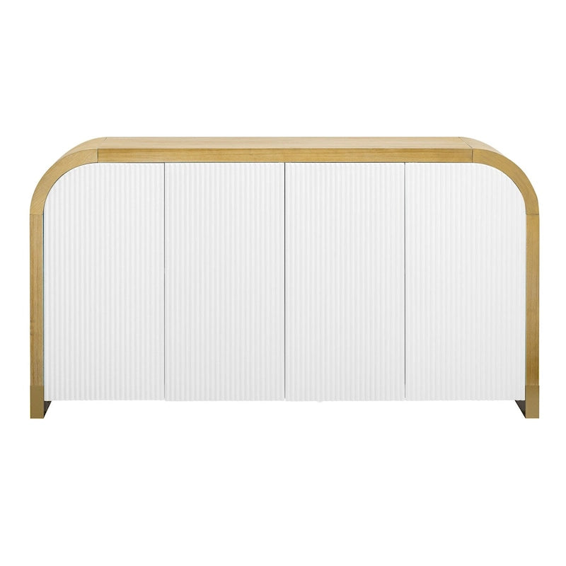 Meuble à 4 portes avec design d'angle arrondi et panneaux de porte ondulés