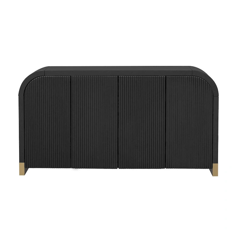 Meuble à 4 portes avec design d'angle arrondi et panneaux de porte ondulés