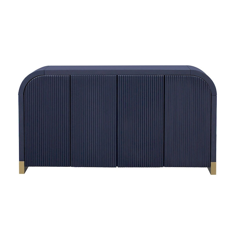 Meuble à 4 portes avec design d'angle arrondi et panneaux de porte ondulés