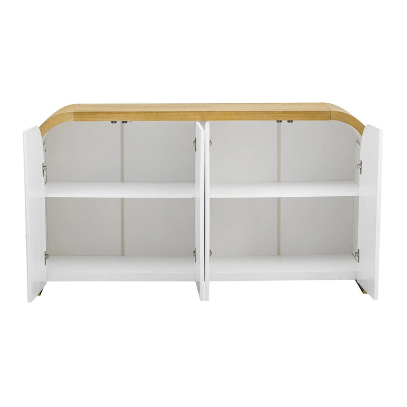 Meuble à 4 portes avec design d'angle arrondi et panneaux de porte ondulés