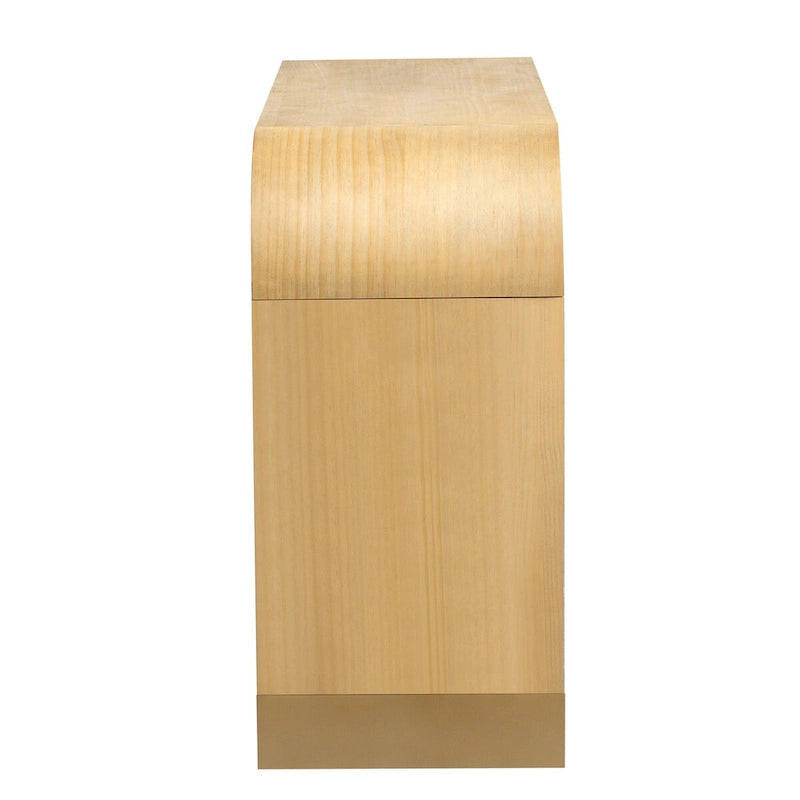 Meuble à 4 portes avec design d'angle arrondi et panneaux de porte ondulés
