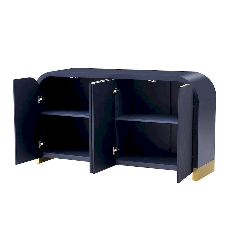 Meuble à 4 portes avec design d'angle arrondi et panneaux de porte ondulés