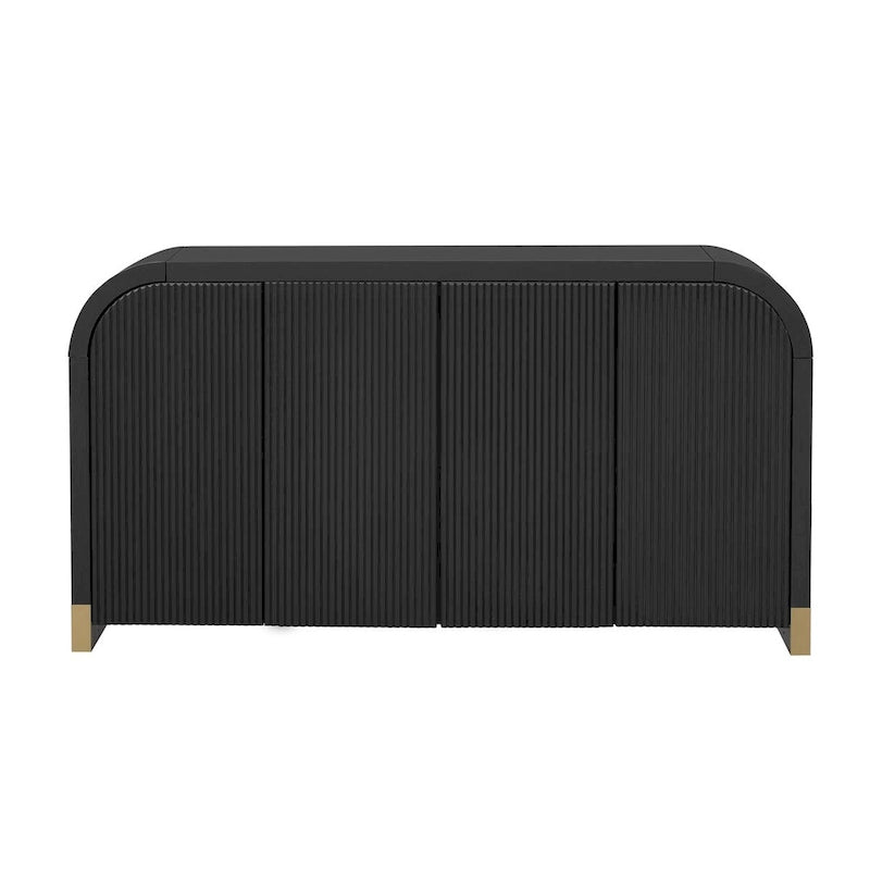 Meuble à 4 portes avec design d'angle arrondi et panneaux de porte ondulés