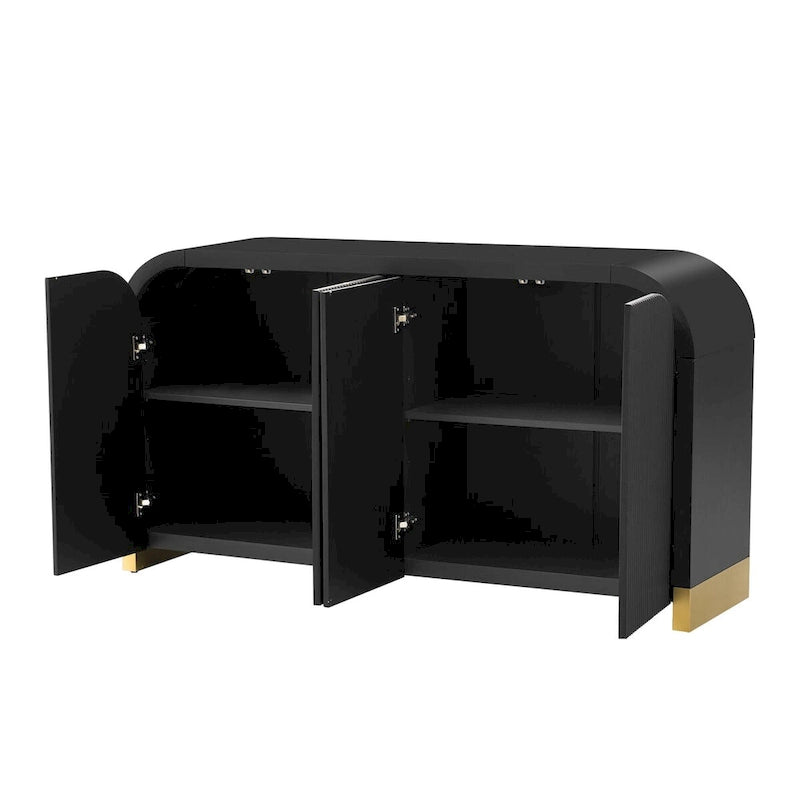 Meuble à 4 portes avec design d'angle arrondi et panneaux de porte ondulés